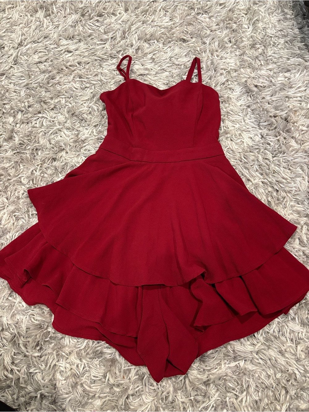 AKIRA Red Tiered Ruffle Skater Romper Dress Tie Back - Size S NWOT